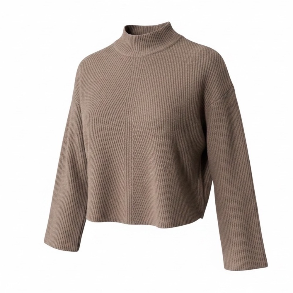 Babaton Aritzia Wool Linen Ribbed Mock Neck Sweater Taupe Brown Large